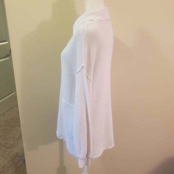 Free People Beach Picnic White Knit Collared Pullover Tunic Sweater Size Small - Picture 7 of 11